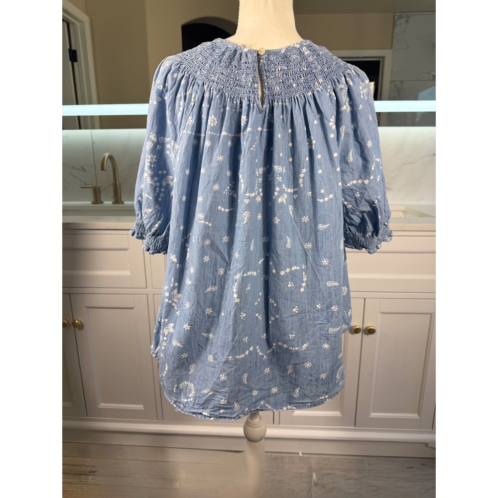 Sonoma Peasant Blouse Womens XL Blue Paisley Smocked Cotton Top - Picture 6 of 12